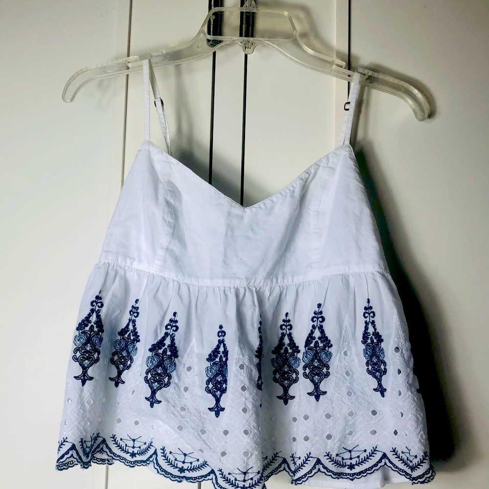 A&F Boho Lace Peplum Babydoll Embroidered Top